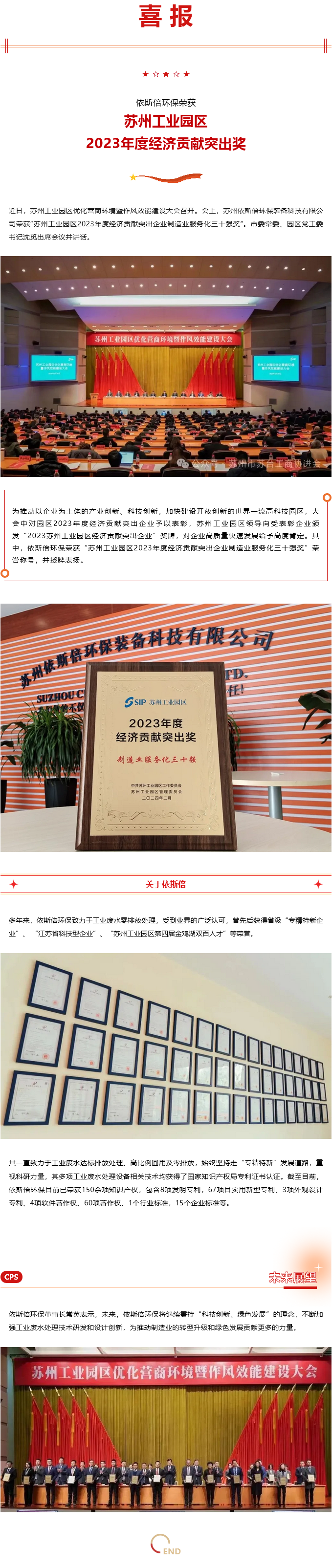 喜報(bào) 依斯倍環(huán)保榮獲蘇州工業(yè)園區(qū)2023年度經(jīng)濟(jì)貢獻(xiàn)突出獎(jiǎng)